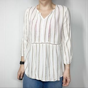 Fever Striped 3/4 Sleeve Babydoll Top Medium